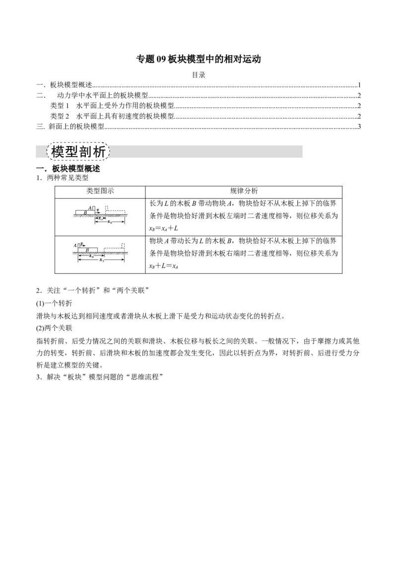 《专题09板块模型中的相对运动（模型与方法讲义）（全国通用）（学生版）_高考一二三轮复习_物理_2026年-物理高考二轮复习_2026年高考物理二轮复习热点题型归类-G151》第1页预览