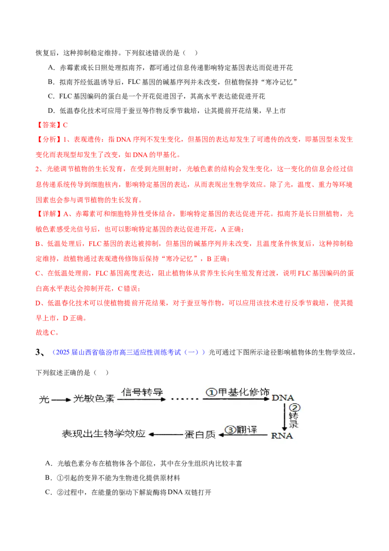 《专题09植物激素调节（教师版）_高考一二三轮复习_生物_2026年-生物高考专项复习_2025年高考生物一模试题分类汇编（陕西、陕西、宁夏、青海专用）》第2页预览