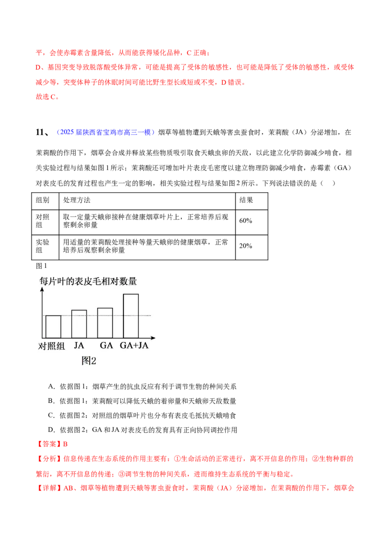 《专题09植物激素调节（教师版）_高考一二三轮复习_生物_2026年-生物高考专项复习_2025年高考生物一模试题分类汇编（陕西、陕西、宁夏、青海专用）》第9页预览