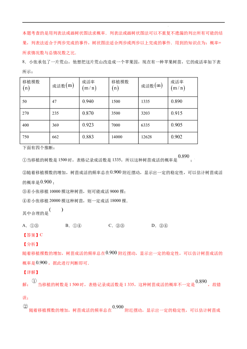 《25.3用频率估计概率(基础训练)(解析版)_初高中资料库_初中资料库（转存避免链接过期失效）_初中数学》第6页预览
