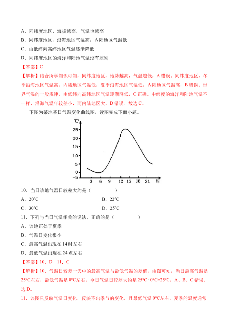 《3.2气温的变化与分布-2022-2023学年七年级地理上册课后培优分级练（人教版）（解析版）_初中全科知识点总结和试卷_赠送习题试卷_初中3年学习辅助资料_1、初中学习资料_4-8、地理》第7页预览