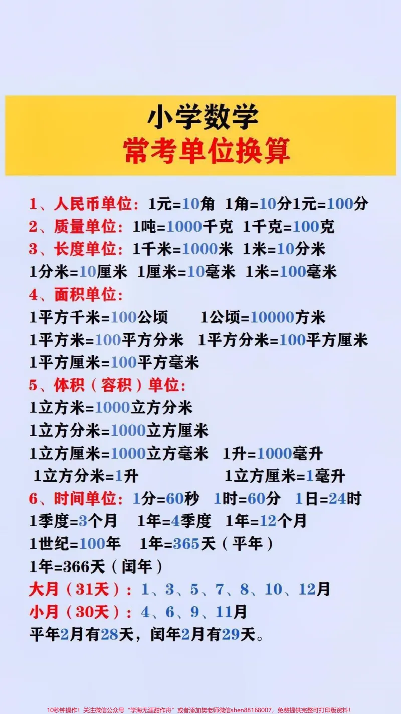 《小学数学常考单位换算#qunju888.com618好物节_最新小学1-9年级各科+幼升小+综合类学习资源汇总包_价值20万元！最新小学1-9年级各科+幼升小+综合类学习资源汇总包》第1页预览