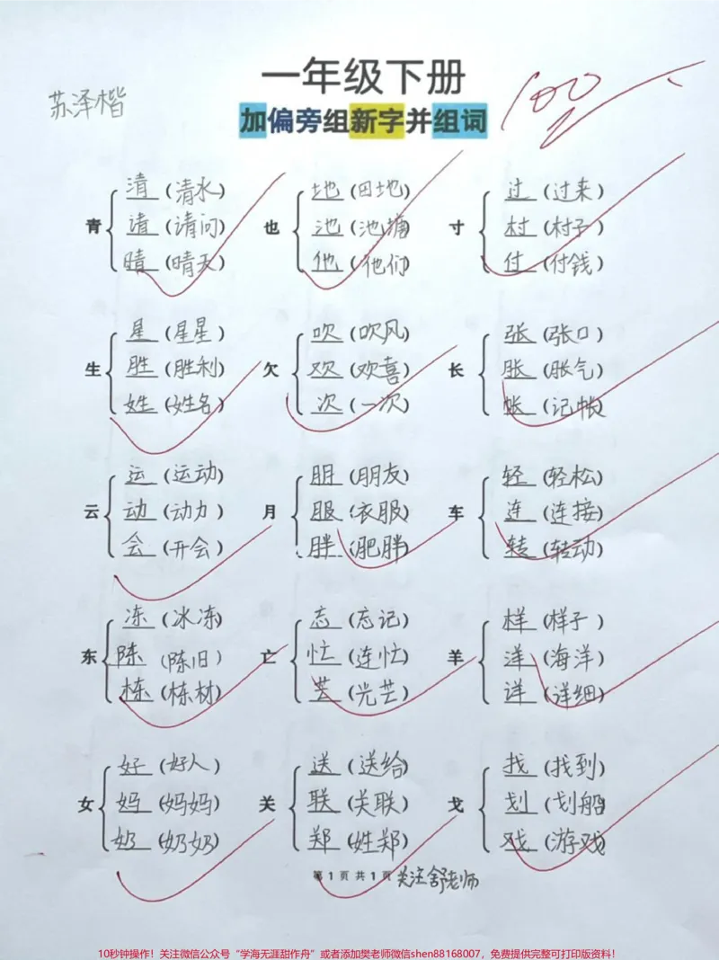 《加偏旁组新字并组词,小学生收藏#qunju888.com520宠爱季#涨知识#总能选到中意的#二年级#教育_最新小学1-9年级各科+幼升小+综合类学习资源汇总包_二年级一线老师整理版资源(全网独家)》第1页预览