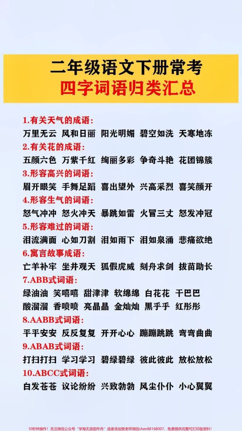 《四字词语归类汇总#小学语文_最新小学1-9年级各科+幼升小+综合类学习资源汇总包_价值20万元！最新小学1-9年级各科+幼升小+综合类学习资源汇总包_综合类一线老师整理版资源（全网独家）》第1页预览