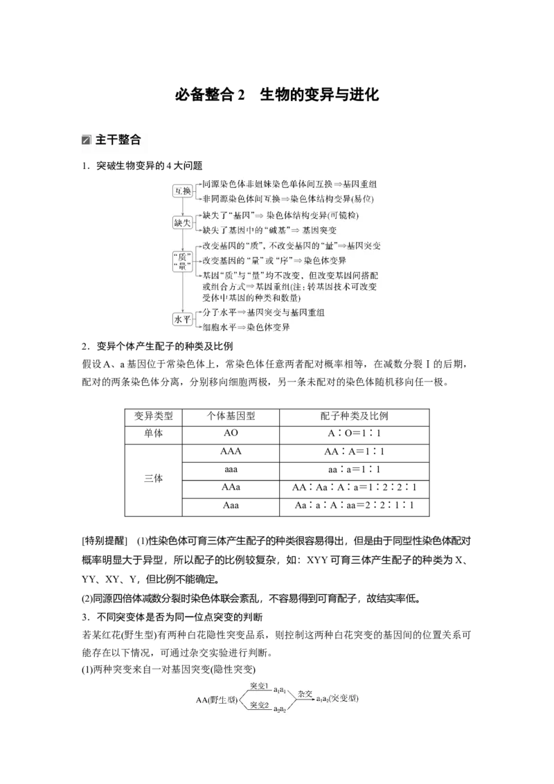 《第一部分　专题五　必备整合2　生物的变异与进化(1)_2026版高中《二三轮复习+冲刺复习》_教师用书Word版文档_第一部分　专题复习》第1页预览