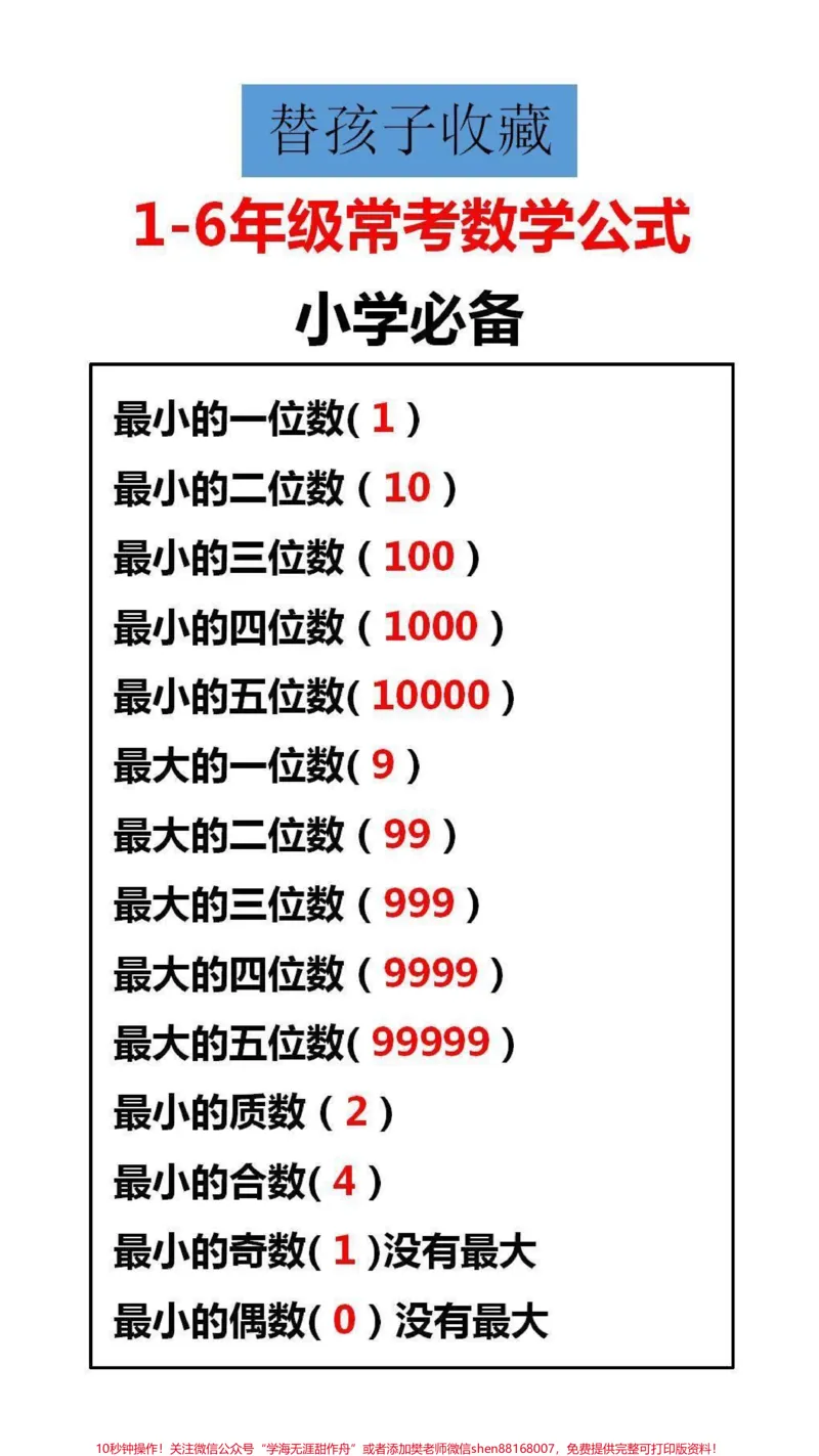 《常考数学公式替孩子保存起来吧#数学公式#学习_最新小学1-9年级各科+幼升小+综合类学习资源汇总包_价值20万元!最新小学1-9年级各科+幼升小+综合类学习资源汇总包》第2页预览