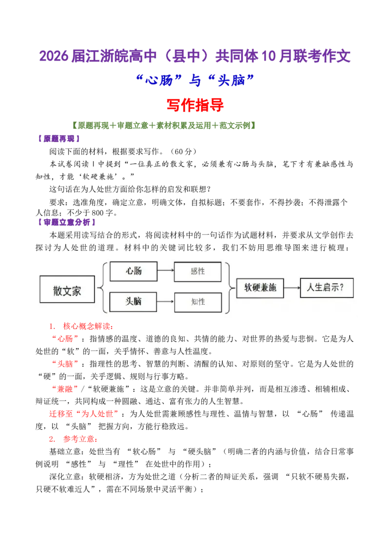 《专题40江浙皖高中（县中）共同体高三10月联考作文讲评“心肠”与“头脑”_高考一二三轮复习_语文_2026年-语文专项复习_2026年高考语文议论文写作秘籍-G391_资料》第1页预览