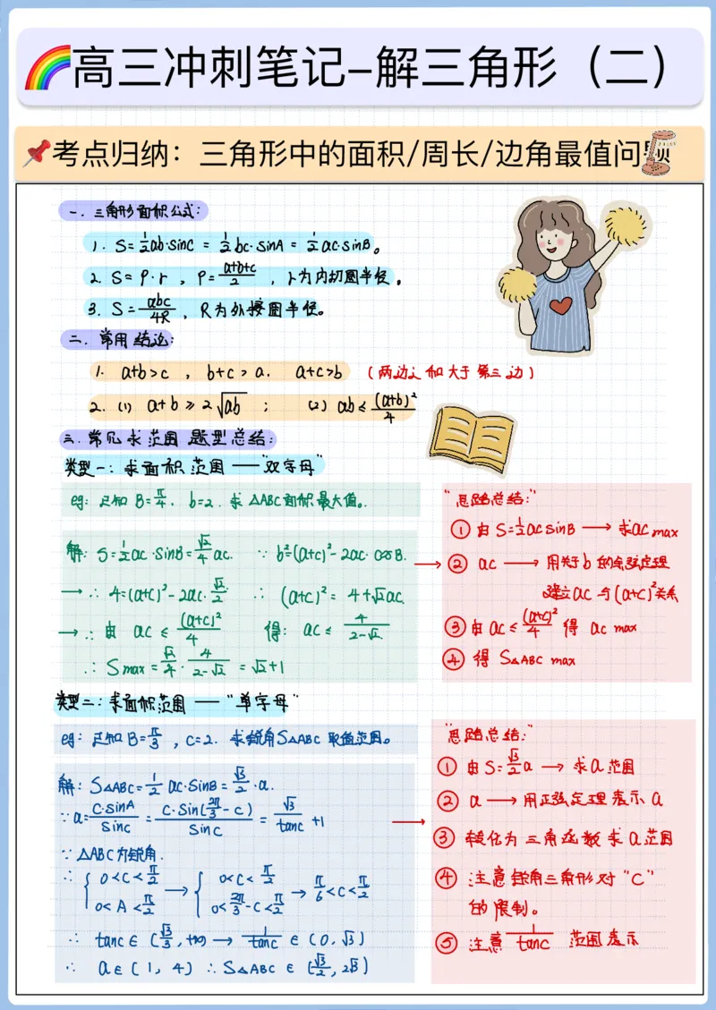 《高三冲刺笔记—解三角形02—解三角形范围问题_2026版高中《二三轮复习+冲刺复习》_猫老师冲刺笔记高考数学26年_07解三角形》第1页预览