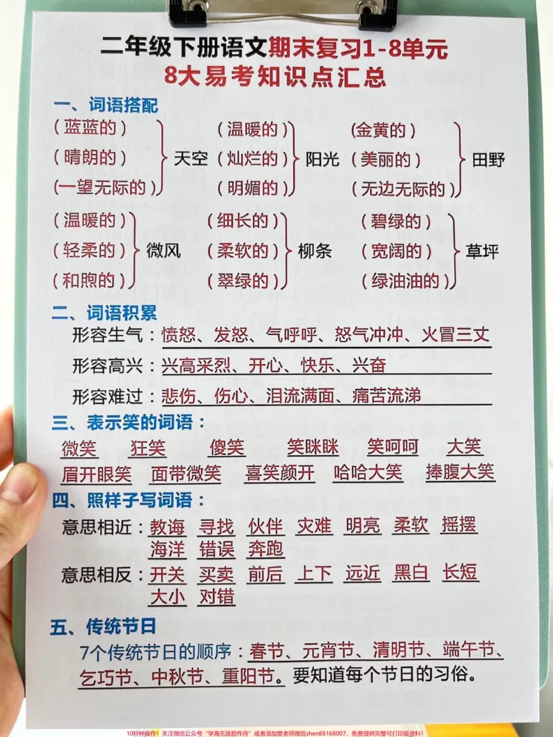 《这是一份二年级下册语文期末复习的资料,其。中包含了8个必背考点的汇总。这份资料是老师整理的,包括了二年级下册语文期末1-8单元的必背考点。建议家长打印出来让孩子读一读、背一背。#二年级语文下册 #二年级 #二年级下册语文 #二年级语文 #家长收藏孩子受益》第2页预览