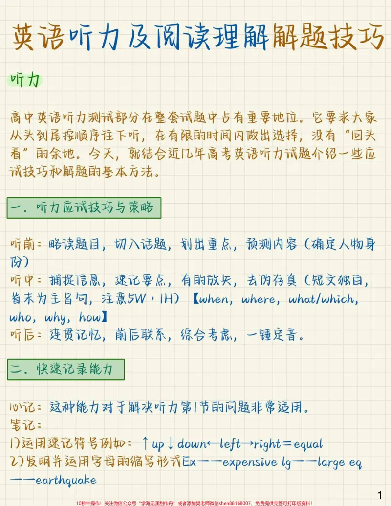 《英语听力及阅读理解解题技巧，掌握了这些考试的时候就可以少出错啦，平时多努力，考时少丢分#英语#英语听力#知识点总结#图文伙伴计划#qunju888.com图文来了》第1页预览