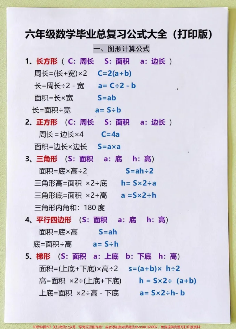 《小学数学必背公式汇总,建议收藏♥️关注哦_最新小学1-9年级各科+幼升小+综合类学习资源汇总包_价值20万元!最新小学1-9年级各科+幼升小+综合类学习资源汇总包》第1页预览