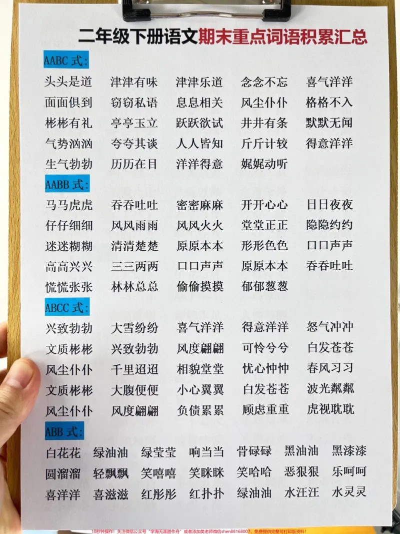 《以下是二年级下册语文期末重点词语积累汇总。汇总资料,这是期末复习的重点之一,家长可以打印出来给孩子记忆。掌握这些词语积累对于期末考试来说非常重要,希望孩子们能够在考试中取得好成绩。#二年级语文#二年级语文下册词语#二年级语文期末复习》第2页预览