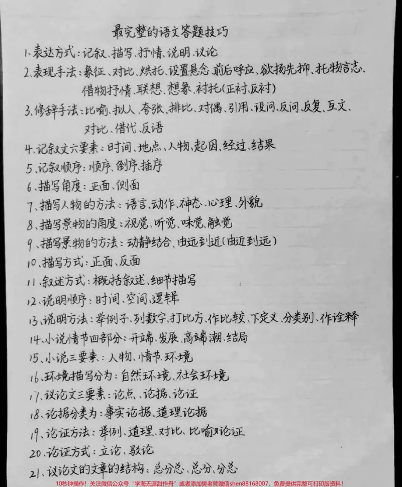《课本上没有但很实用的语文答题技巧，背了考试直接用，摘抄到自己的笔记本上，写一遍你就能记住一大半了#语文#每天学习一点点_最新小学1-9年级各科+幼升小+综合类学习资源汇总包》第1页预览