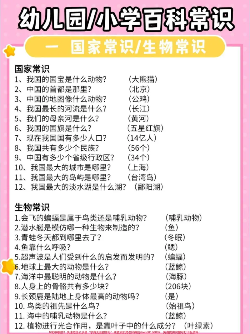 《幼儿园小学必备百科常识#家长收藏孩子受益#教育#亲子教育#育儿知识#幼儿教育_最新小学1-9年级各科+幼升小+综合类学习资源汇总包_幼升小一线老师整理版资源(全网独家)》第1页预览