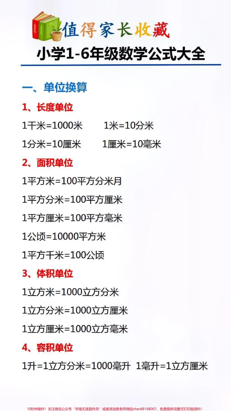 《数学公式大全替孩子保存起来吧#数学_最新小学1-9年级各科+幼升小+综合类学习资源汇总包_价值20万元!最新小学1-9年级各科+幼升小+综合类学习资源汇总包》第1页预览