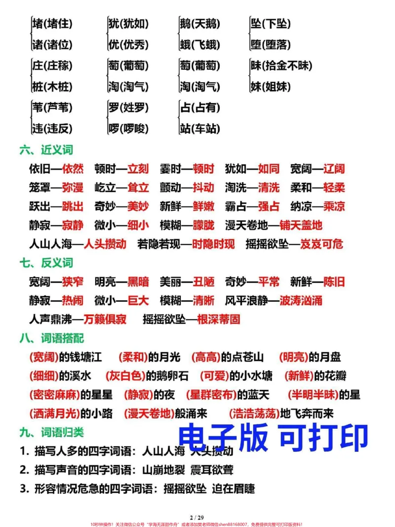 《四年级上册语文1-8单元十大考点梳理总结。基础差的孩子家长打印一份暑假提前背一背#三升四#暑假作业#知识点总结#四年级上册语文#四年级语文_四年级一线老师整理版资源(全网独家)》第3页预览