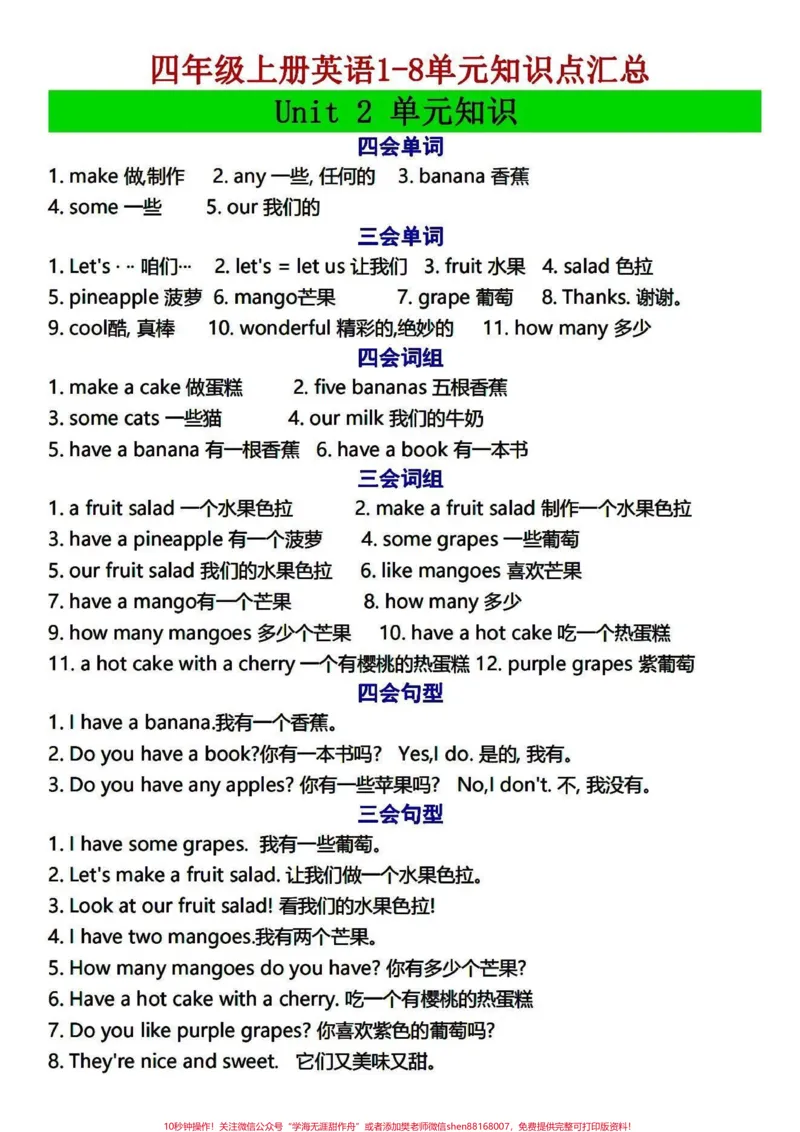 《四年级上册英语1-8单元知识点汇总。四年级英语上册14页干货笔记,可以打印了读读背背,掌握要点和知识技巧。学习英语更容易。#英语学习打卡#四年级上册英语#四年级英语#四年级上册英语知识点#四年级英语上册-副本》第2页预览