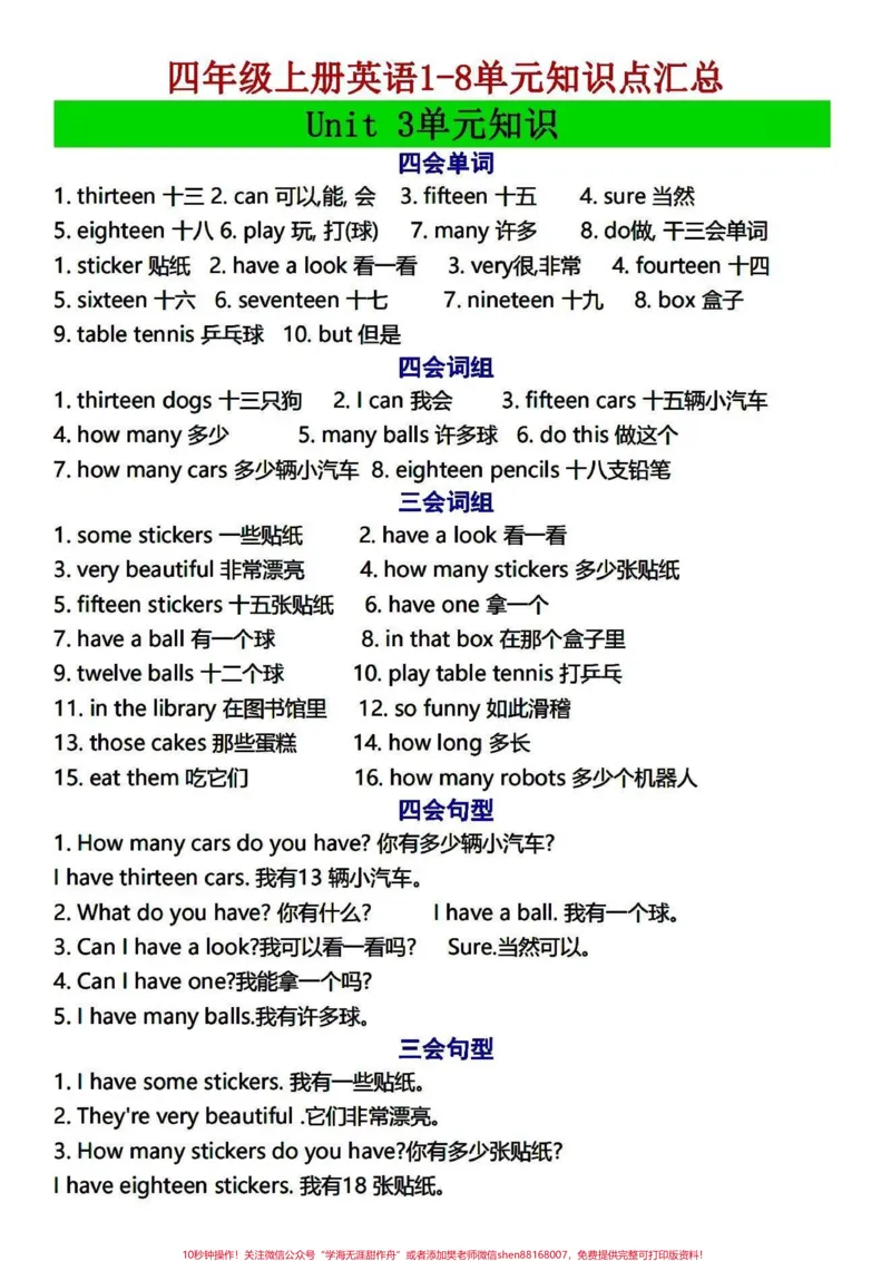 《四年级上册英语1-8单元知识点汇总。四年级英语上册14页干货笔记,可以打印了读读背背,掌握要点和知识技巧。学习英语更容易。#英语学习打卡#四年级上册英语#四年级英语#四年级上册英语知识点#四年级英语上册-副本》第3页预览
