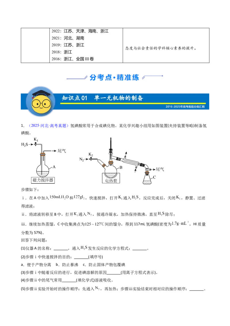 《专题58无机物制备综合实验（学生版）_高考一二三轮复习_化学_2026年-化学高考专项复习_十年（2016-2025）高考化学真题分类汇编（全国通用）-G15》第2页预览