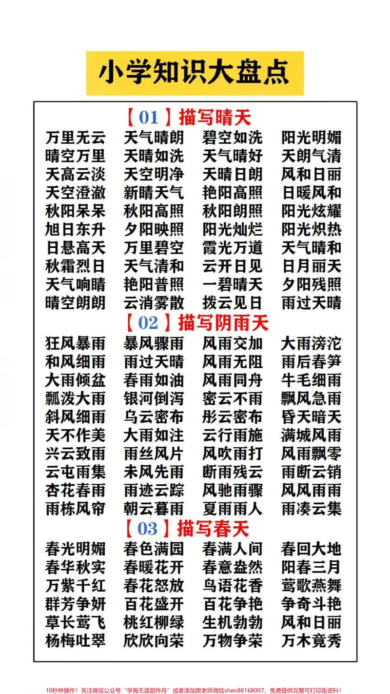 《小学知识大盘点,替孩子保存起来吧!#学习#词语积累_最新小学1-9年级各科+幼升小+综合类学习资源汇总包_价值20万元!最新小学1-9年级各科+幼升小+综合类学习资源汇总包》第1页预览