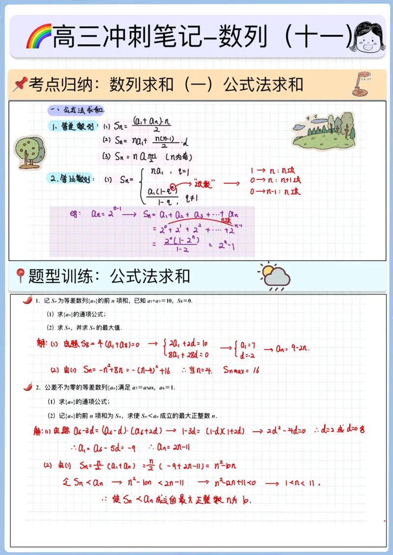 《高三冲刺笔记-数列11-数列求和（一）_2026版高中《二三轮复习+冲刺复习》_高考数学冲刺笔记猫老师猫老师2026版高考数学冲刺笔记+猫老师2026年高考数学考点一遍过全套(完整版)》第1页预览