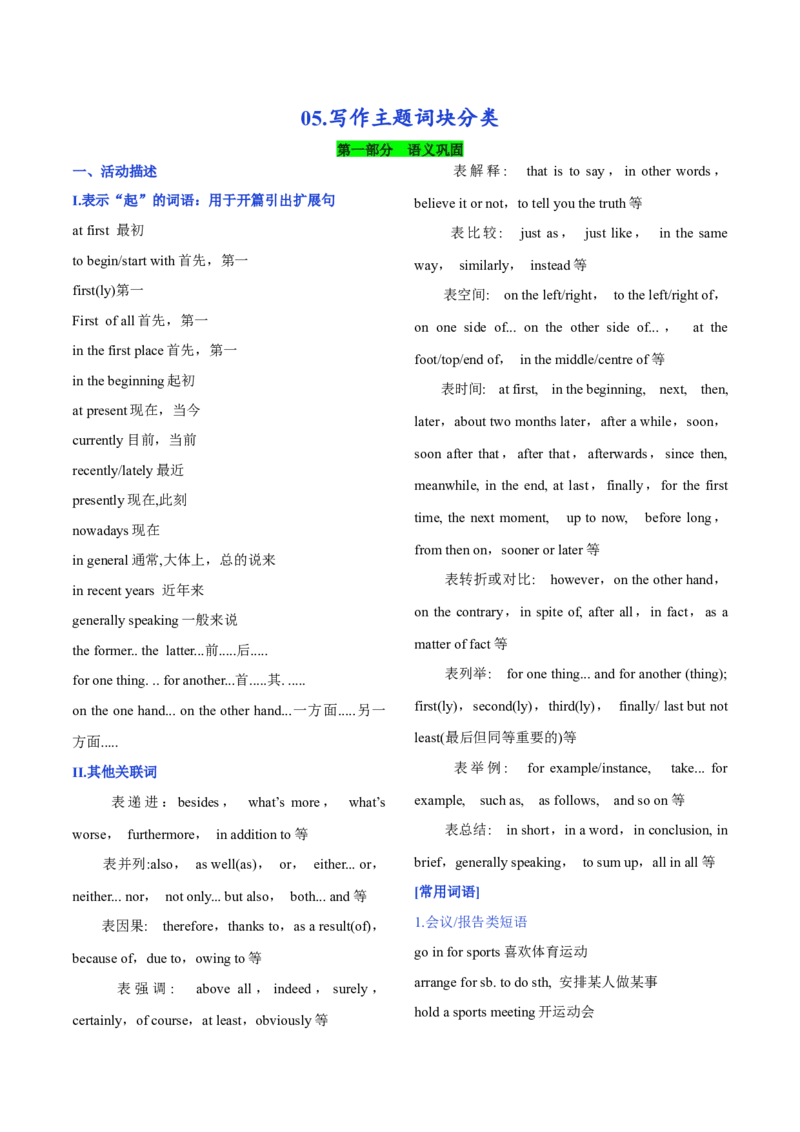 《05.写作主题词块分类-(通用版)_英语(2)_一轮复习_2024年_2024年高考英语一轮复习词汇语义辨析+运用强化(通用版)_资料》第1页预览