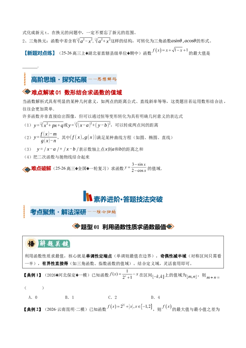《专题01求函数的值域或最值方法总结（考点清单）（学生版）_高考一二三轮复习_数学_2027年高考数学一轮更新中_2027年高考数学一轮复习讲义+练习+课件（新教材新高考）-G55_2027版》第4页预览