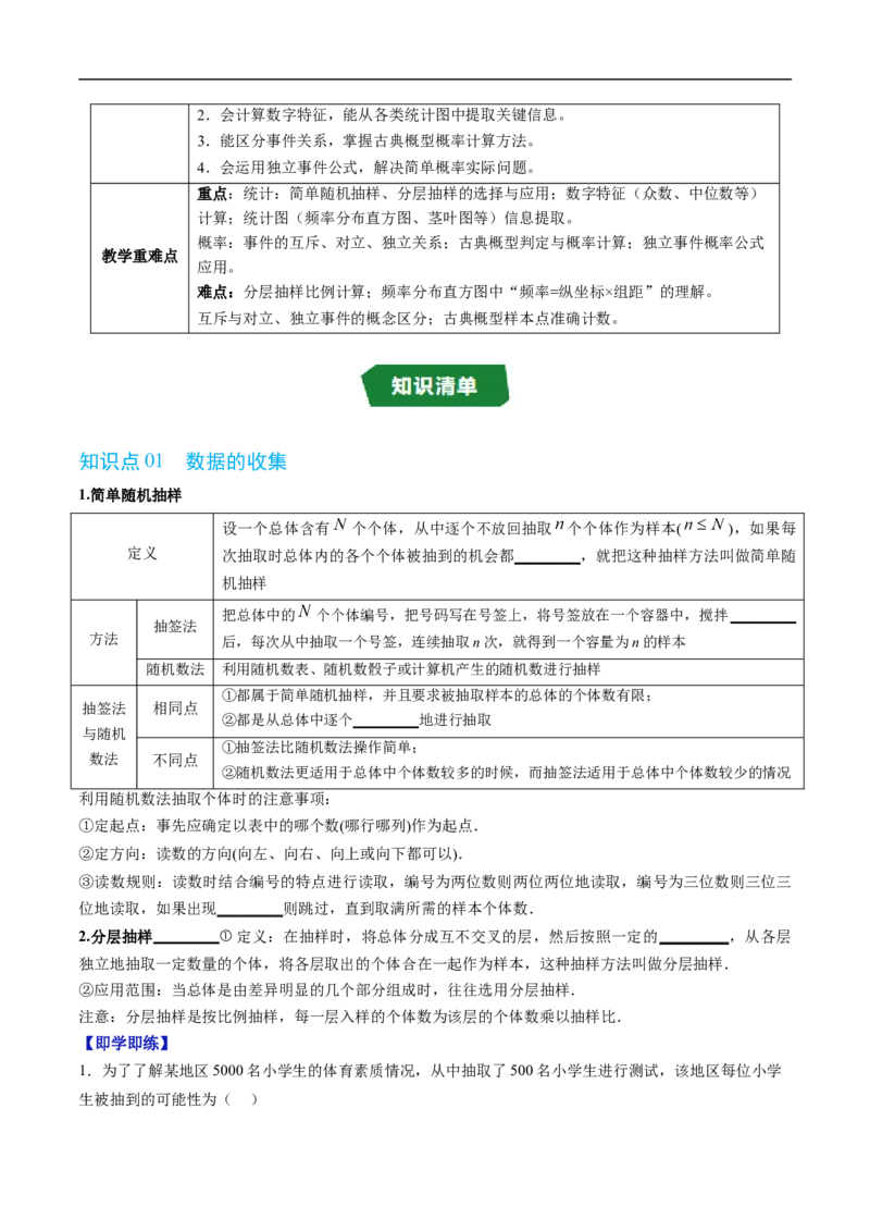 《第五章统计与概率单元复习（高效培优讲义）（原卷版）_2027高中必刷题_必刷题2027_2027高一高二必刷题_数学_YZ-133-高中数学同步精讲B版高一二三基础+培优讲义+专题练习word版电子_2026版》第2页预览