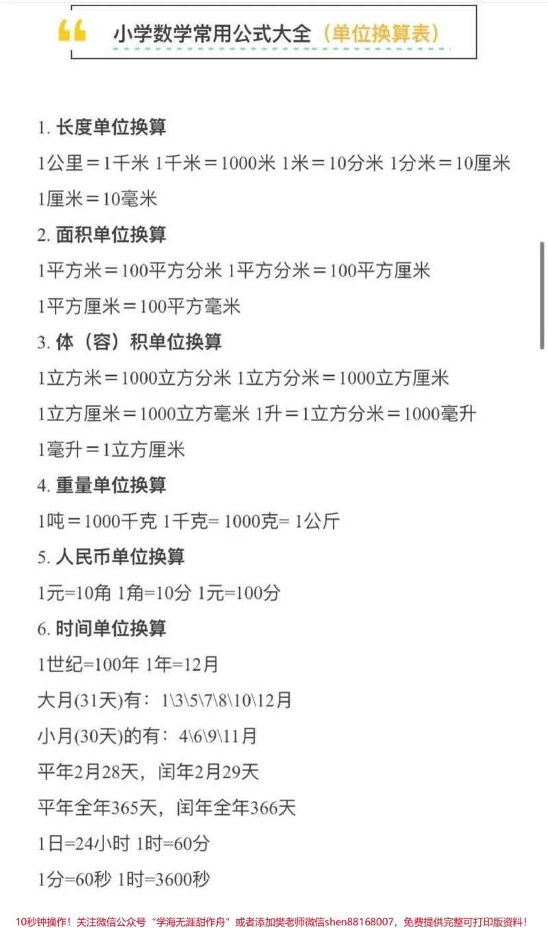 《小学数学常用公式大全_最新小学1-9年级各科+幼升小+综合类学习资源汇总包_价值20万元！最新小学1-9年级各科+幼升小+综合类学习资源汇总包_综合类一线老师整理版资源（全网独家）》第3页预览