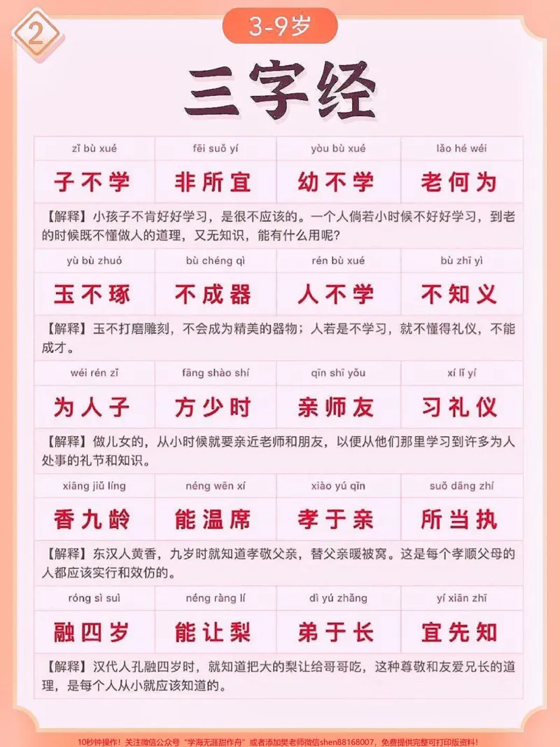 《国学启蒙孩子熟读三字经，可知千古事。国学启蒙读物，孩子熟读三字经,可知千古事贴心的拼音+注释版的三字经完整版来了，再也不用担心孩子读不懂了，给孩子收好！#三字经#幼儿国学启蒙#知识分享#家长收藏孩子受益#qunju888.com教育》第2页预览