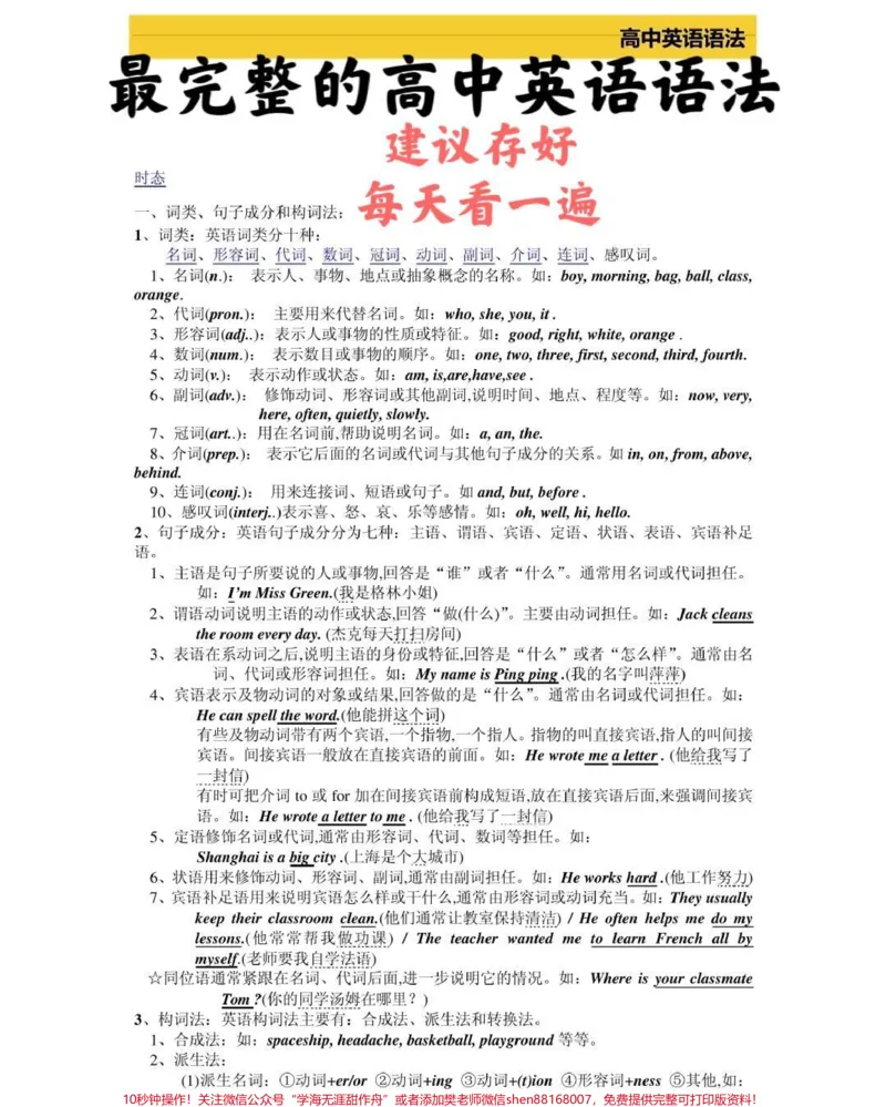 《高一到高三三年的英语语法，艾特你英语不好的朋友来看，真的超完整的一篇总结，可以打印出来每天早上看一遍，英语光是背熟单词还不行，还得掌握语法，背熟单词再加上掌握语法，英语一定可以拿高分，先存起来#英语#英语语法#知识点总结#图文伙伴计划#qunju888.com图文来了》第1页预览