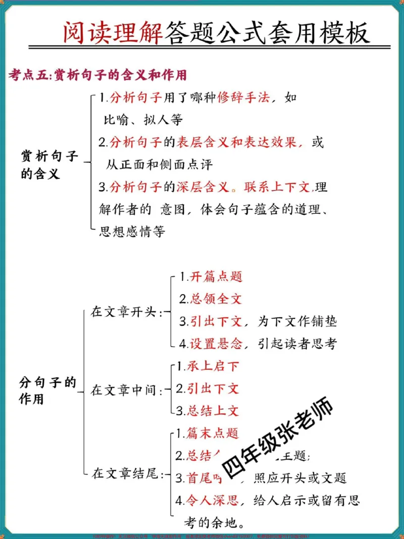 《四年级上册语文阅读理解答题公式套用模板。#四年级#四年级上册语文#小学语文#四年级语文#阅读理解_最新小学1-9年级各科+幼升小+综合类学习资源汇总包》第3页预览