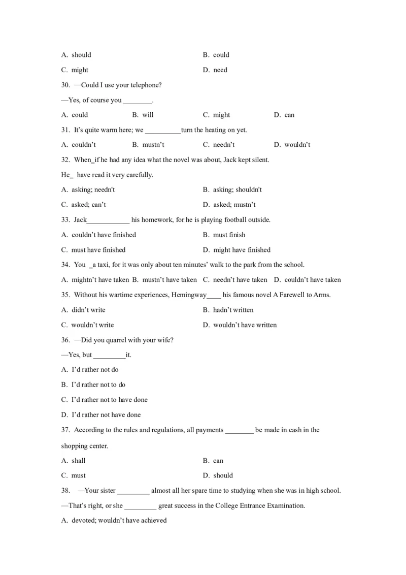 《08情态动词和虚拟语气(精练)-2024年高考英语一轮复习语法能力突破必备(PPT+复习卡+精练题)(通用版)_英语(2)_一轮复习_2024年_2024高考英语一轮复习语法能力突破PPT复习卡精练题_资料》第4页预览