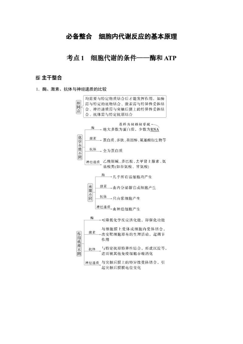 《第一部分 专题二 必备整合 细胞内代谢反应的基本原理_2026版高中《二三轮复习+冲刺复习》_教师用书Word版文档_第一部分 专题复习》第2页预览