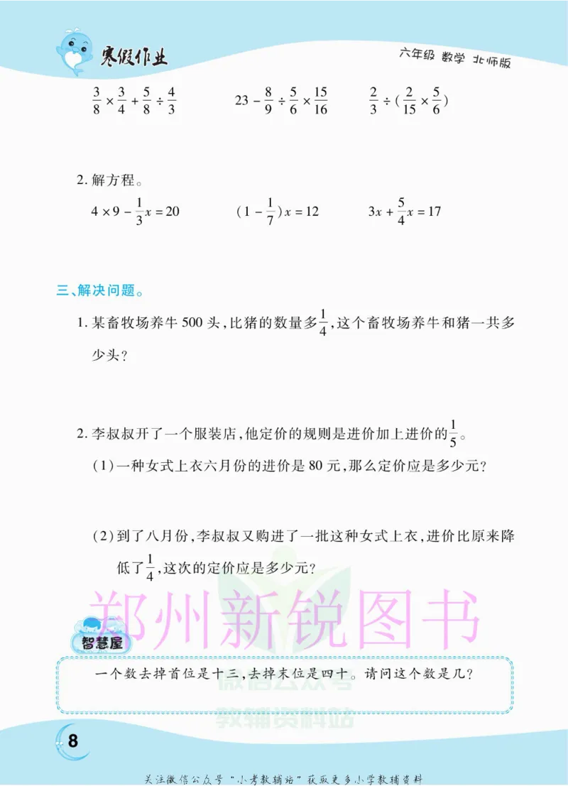 《豫新锐·寒假作业六年级数学北师版_07.小学语文、英语、数学专区_小学寒假教辅汇总_1~6年级豫新锐·寒假作业》第10页预览