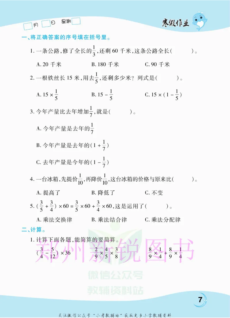 《豫新锐·寒假作业六年级数学北师版_07.小学语文、英语、数学专区_小学寒假教辅汇总_1~6年级豫新锐·寒假作业》第9页预览