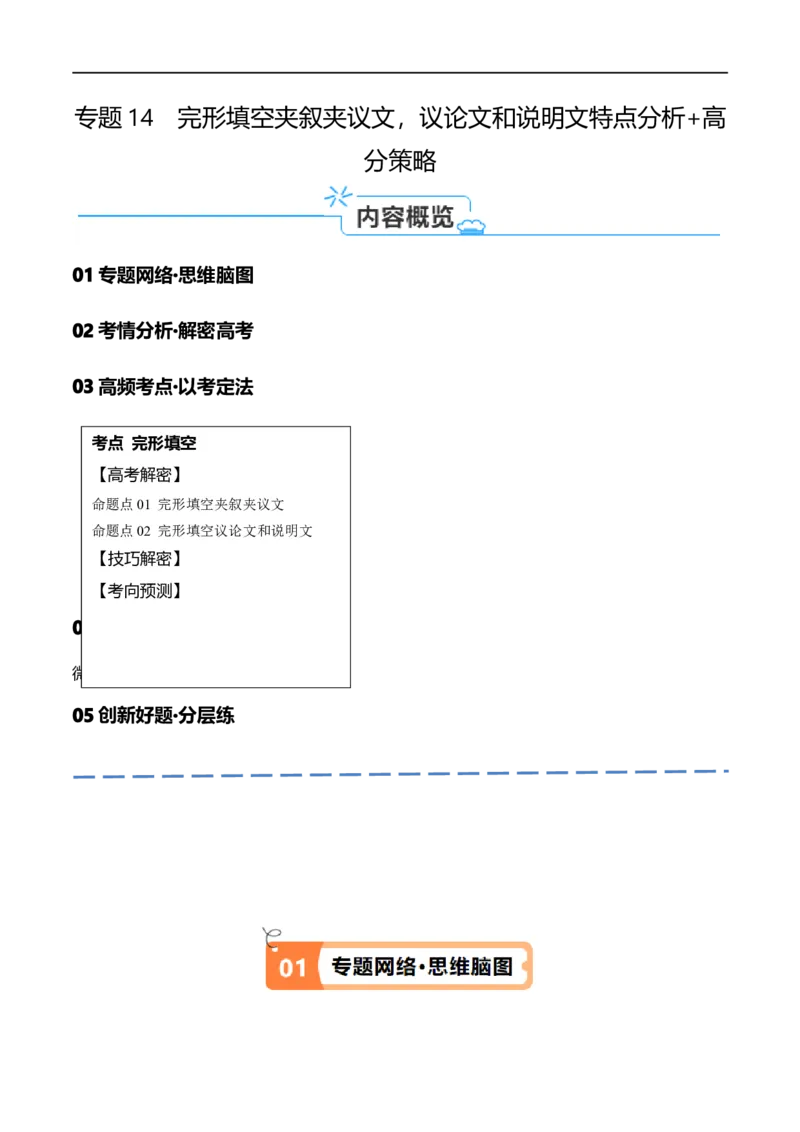 《专题14完形填空夹叙夹议文和说明文（讲义）（原卷版）-高频考点解密2024年高考英语二轮复习高频考点追踪与预测（新高考专用）_初高中资料库_高中英语》第1页预览