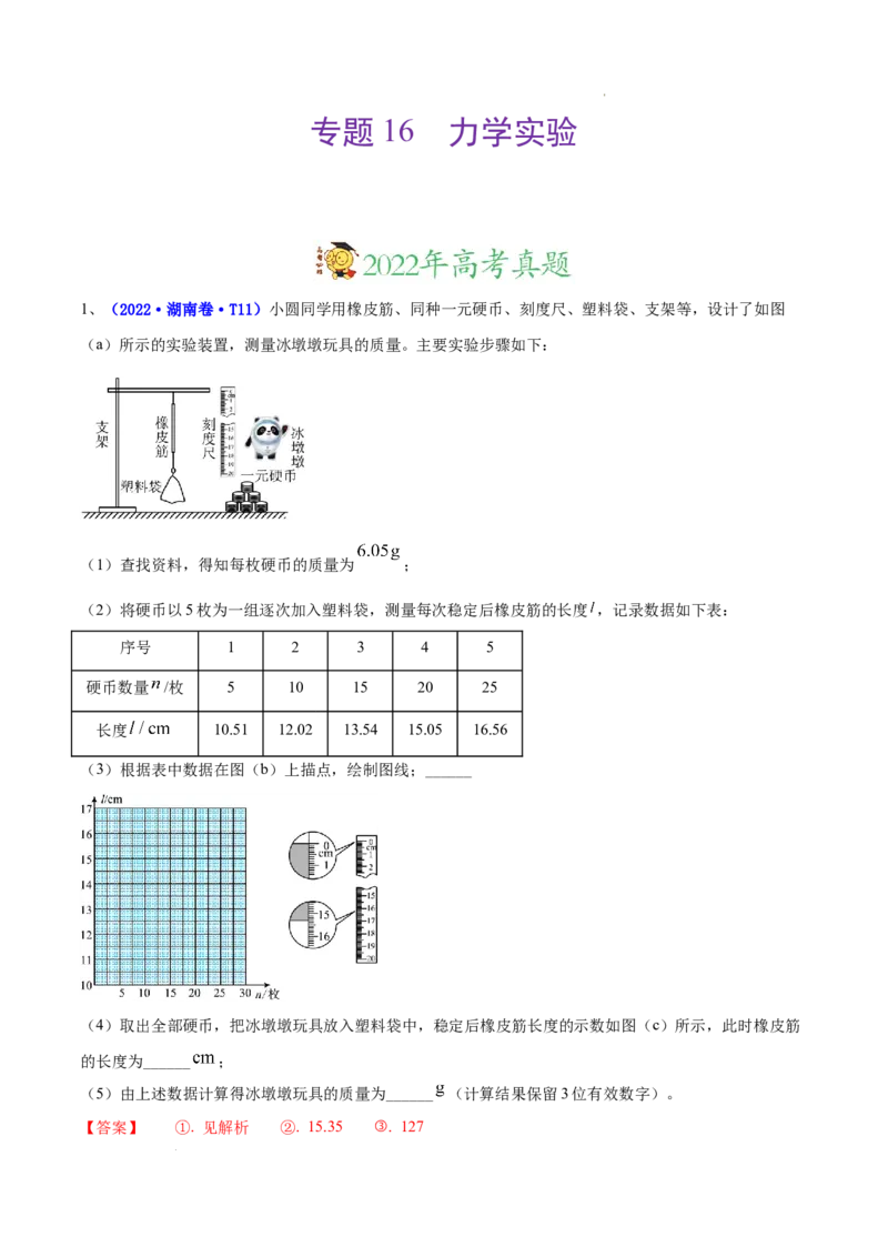 《专题16实验（2）力学实验-三年（2020-2022）高考物理真题分项汇编（全国通用）（解析版）_初高中资料库_高中资料库（转存避免链接过期失效）_高中物理》第1页预览