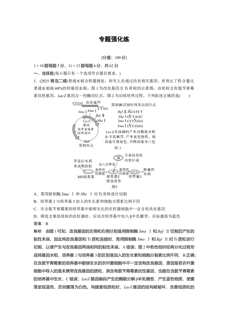 《第一部分　专题八　专题强化练　基因工程及其应用(1)_2026版高中《二三轮复习+冲刺复习》_教师用书Word版文档_第一部分　专题复习》第1页预览