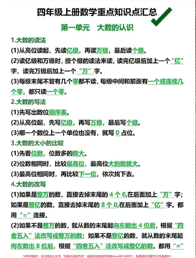 《四年级上册数学重点知识汇总,建议收藏♥️关注_最新小学1-9年级各科+幼升小+综合类学习资源汇总包_价值20万元!最新小学1-9年级各科+幼升小+综合类学习资源汇总包》第1页预览