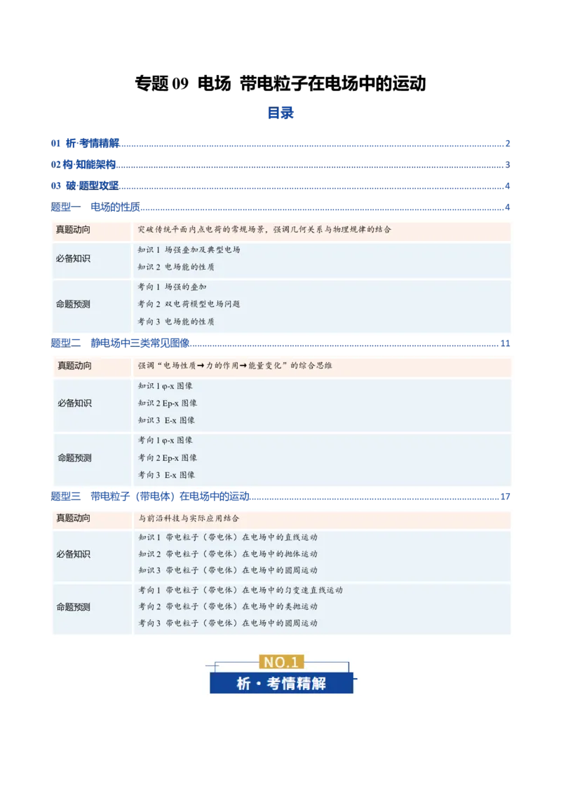 《专题09电场带电粒子在电场中的运动（复习讲义）（全国通用）（学生版）_高考一二三轮复习_物理_2026年-物理高考二轮复习_2026年高考物理二轮复习课件+讲义+练习（新高考通用）-G92(1)》第1页预览