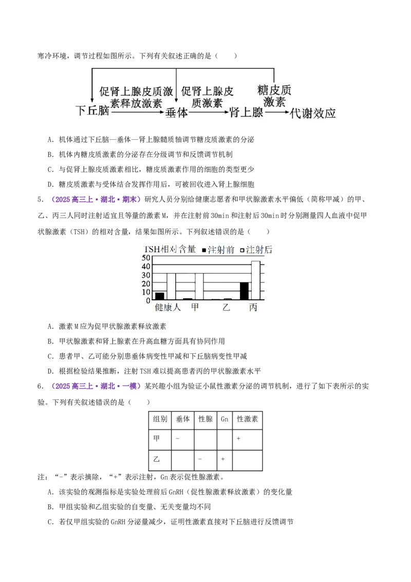 《专题10体液调节和免疫调节（学生版）_高考一二三轮复习_生物_2026年-生物高考专项复习_2025年高考生物一模试题分类汇编（湖北专用）》第2页预览