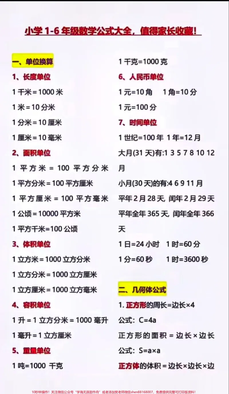 《小学数学成绩差的孩子想每次考试98分以上一定要牢记这些公式#数学#数学公式_最新小学1-9年级各科+幼升小+综合类学习资源汇总包_综合类一线老师整理版资源（全网独家）》第1页预览