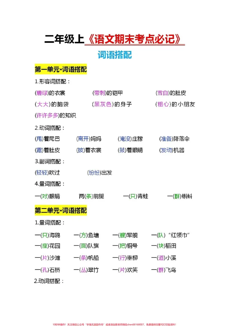 《二(上)语文期末必背。二年级语文上册期末考试必背知识点,家长收藏打印出来、让孩子背一背!#家长收藏孩子受益#期末复习#必考考点#图文热点来了#知识点总结》第1页预览