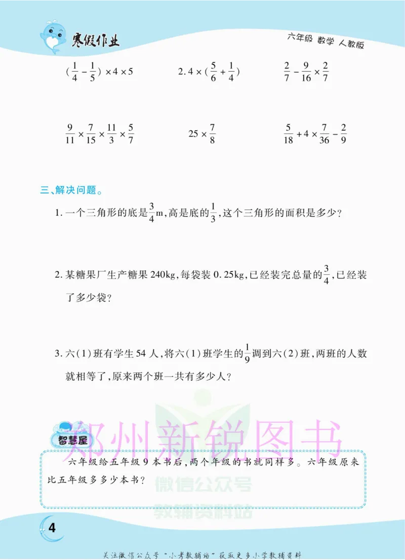 《豫新锐·寒假作业六年级数学人教版_07.小学语文、英语、数学专区_小学寒假教辅汇总_1~6年级豫新锐·寒假作业》第6页预览