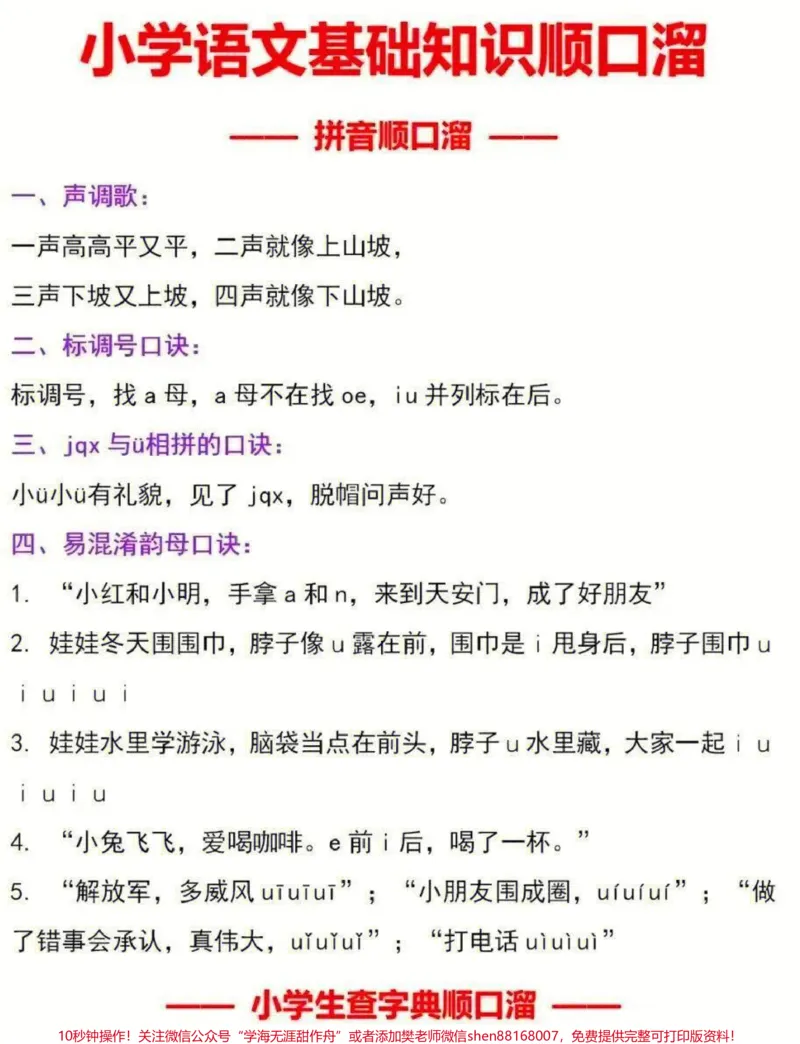《小学语文基础知识点顺口溜#家长收藏孩子受益#知识点总结#教育#学习#小学知识点归纳_最新小学1-9年级各科+幼升小+综合类学习资源汇总包_综合类一线老师整理版资源（全网独家）》第1页预览