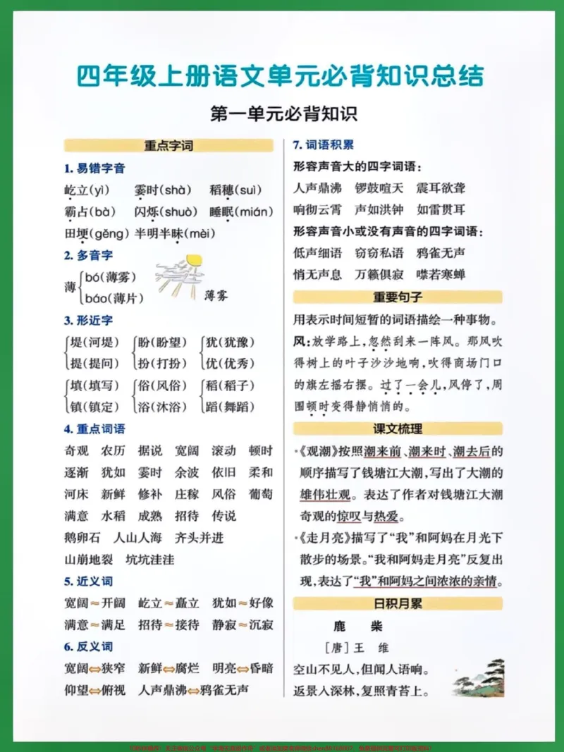 《四年级语文上册必背知识点。#关注我持续更新小学知识#知识点总结#暑假预习#小学语文必考知识点盘点#小学语文@qunju888.com小助手@qunju888.com创作者中心@qunju888.com热点宝@qunju888.com来客官方助推官》第1页预览