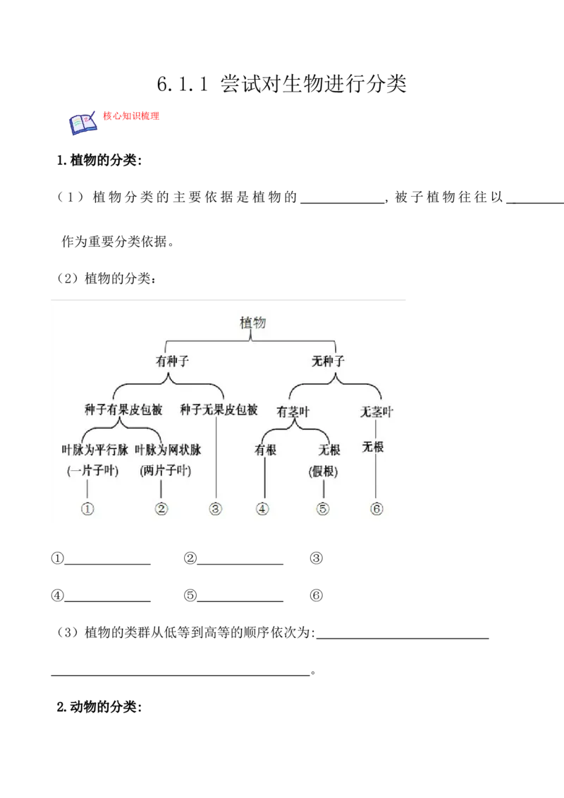 《6.1.1尝试对生物进行分类-2022-2023学年八年级生物上册课后培优分级练（人教版）（原卷版）_初中全科知识点总结和试卷_赠送习题试卷_初中3年学习辅助资料_1、初中学习资料_4-6、生物》第1页预览