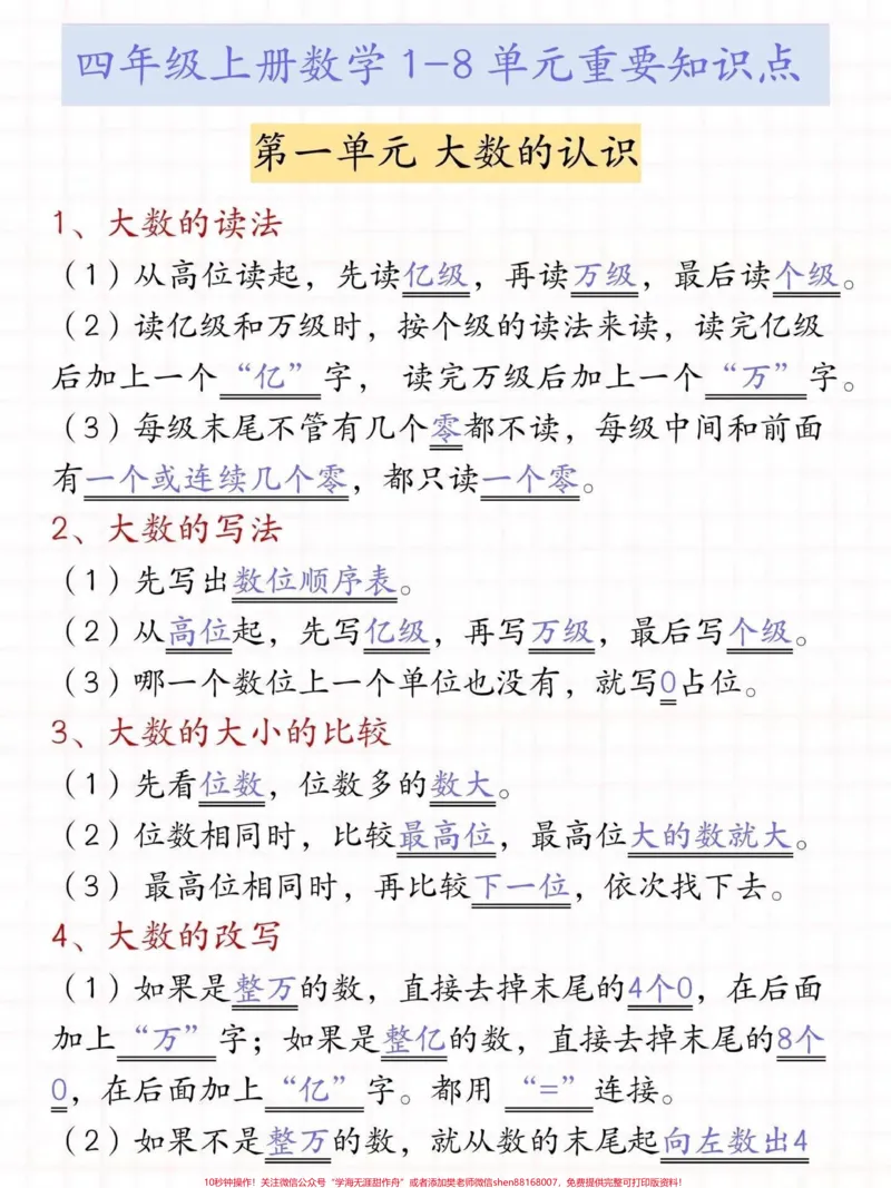 《四年级上册数学知识重点#小学数学#四年级数学_最新小学1-9年级各科+幼升小+综合类学习资源汇总包_价值20万元!最新小学1-9年级各科+幼升小+综合类学习资源汇总包》第1页预览