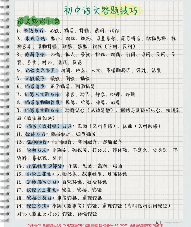 《初中语文阅读理解答题笔记，努力背熟#初中语文#图文种草机#知识点总结#每天学习一点点_最新小学1-9年级各科+幼升小+综合类学习资源汇总包_初中一线老师整理版资源（全网独家）》第1页预览